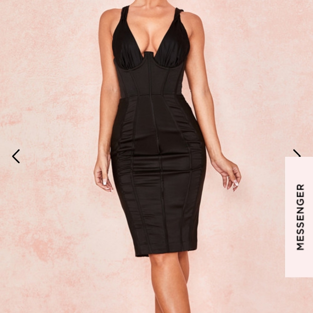 House of CB Black Structured Midi Dress